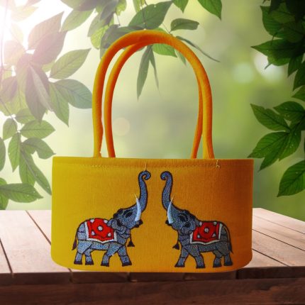 Elephant Embroidery Ovel Basket With Potli Attached