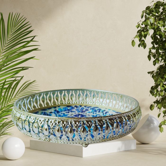 Metal Tray With Indigo Print - Image 3