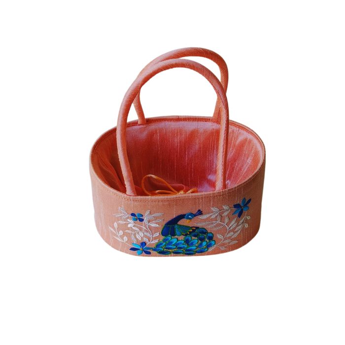 Peacock Embroidery Basket With Potli Attached - Image 2