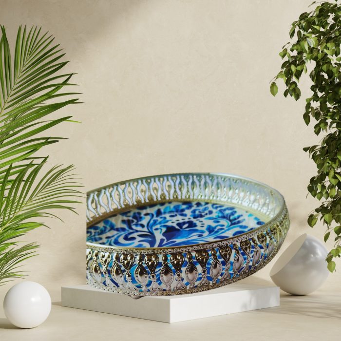Metal Tray With Indigo Print - Image 4