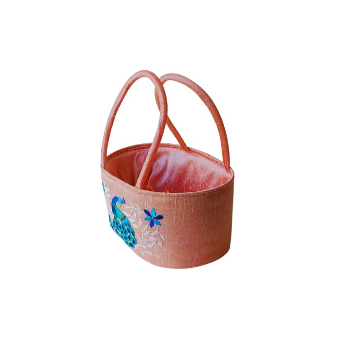Peacock Embroidery Basket With Potli Attached - Image 3