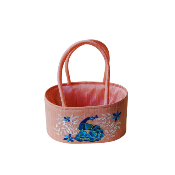 Peacock Embroidery Basket With Potli Attached - Image 4