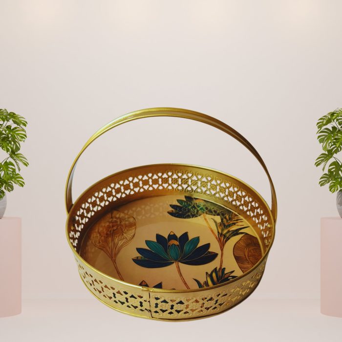 Metal Tray With Lotus Print - Image 3