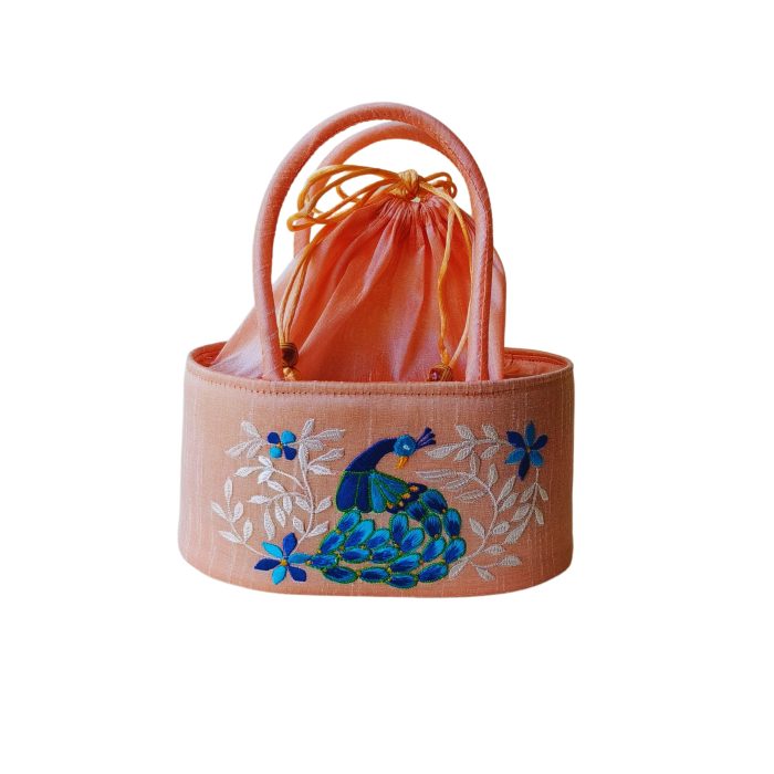 Peacock Embroidery Basket With Potli Attached - Image 5