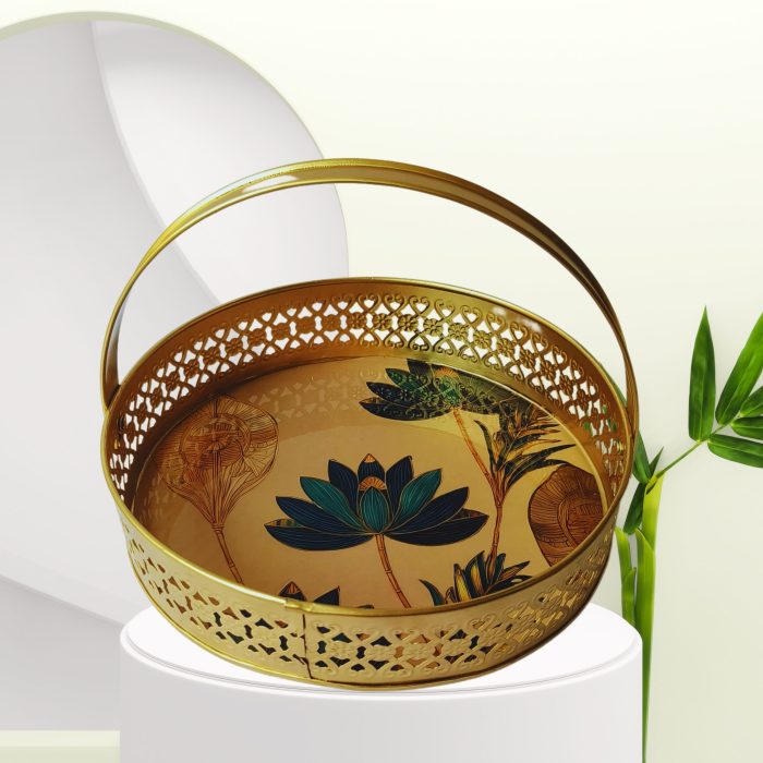 Metal Tray With Lotus Print - Image 1