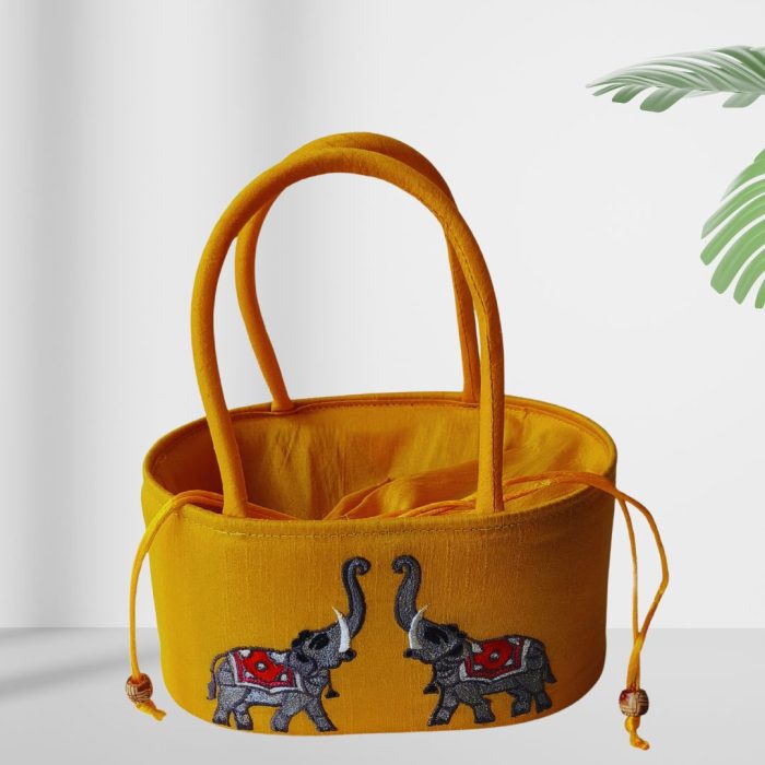 Elephant Embroidery Ovel Basket With Potli Attached - Image 2
