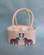 Elephant Embroidery Ovel Basket With Potli Attached