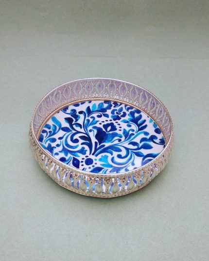 Metal Tray With Indigo Print