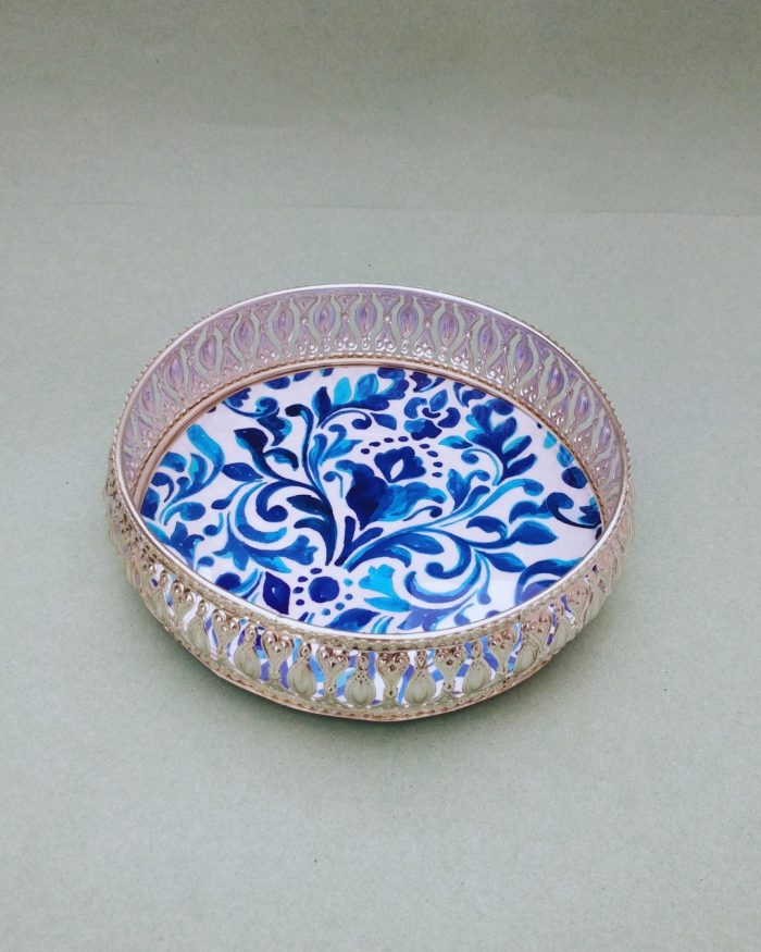 Metal Tray With Indigo Print - Image 1