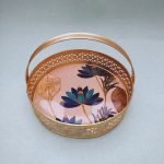 Metal Tray With Lotus Print
