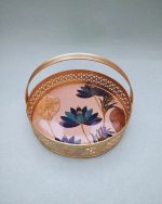 Metal Tray With Lotus Print