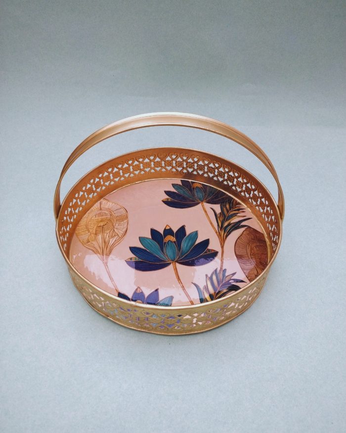 Metal Tray With Lotus Print - Image 1
