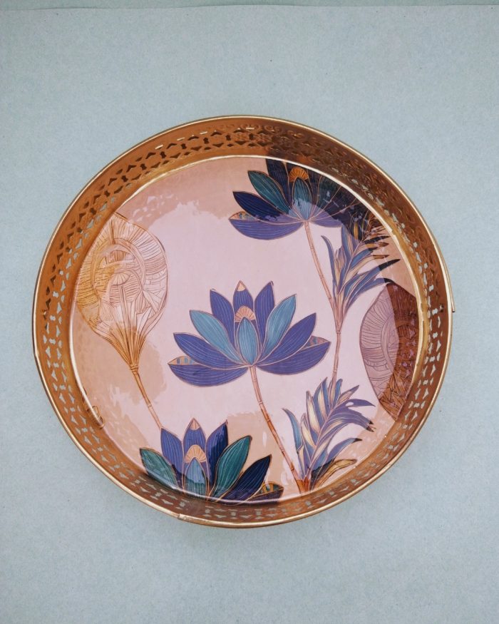 Metal Tray With Lotus Print - Image 3