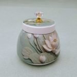 Metal Jar With Lotus Print