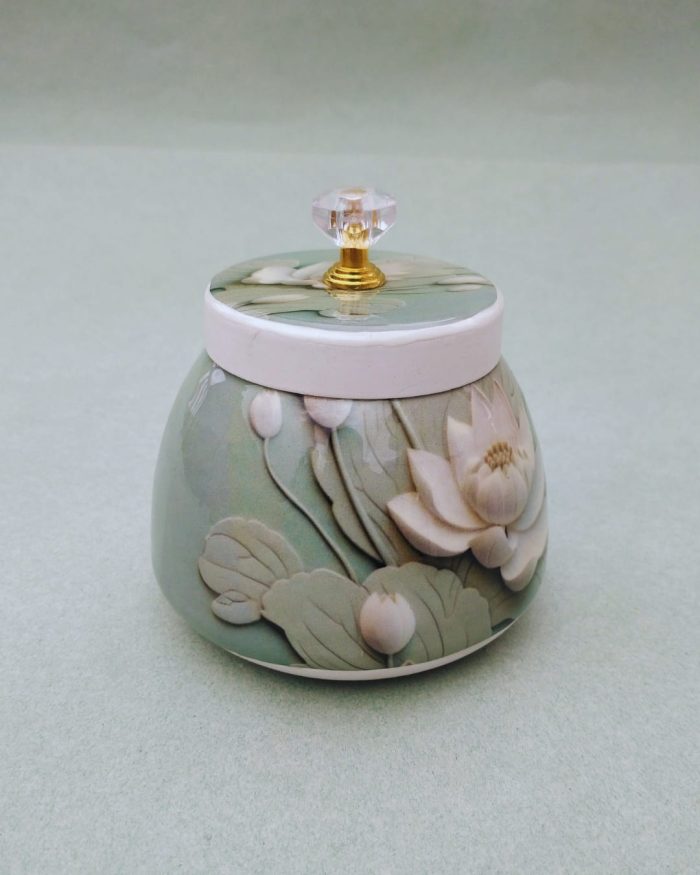 Metal Jar With Lotus Print - Image 1