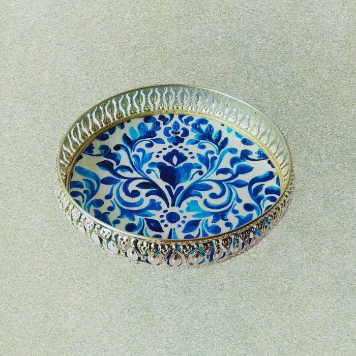 Metal Tray With Indigo Print - Image 2