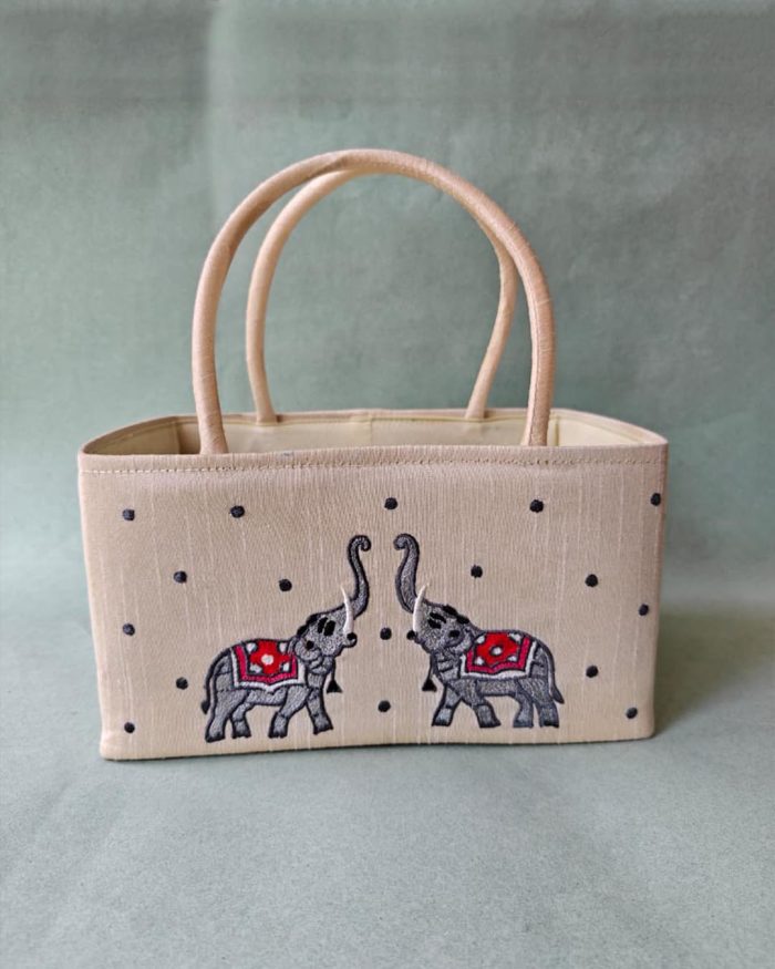 Elephant Embroidery Square Basket - Image 1