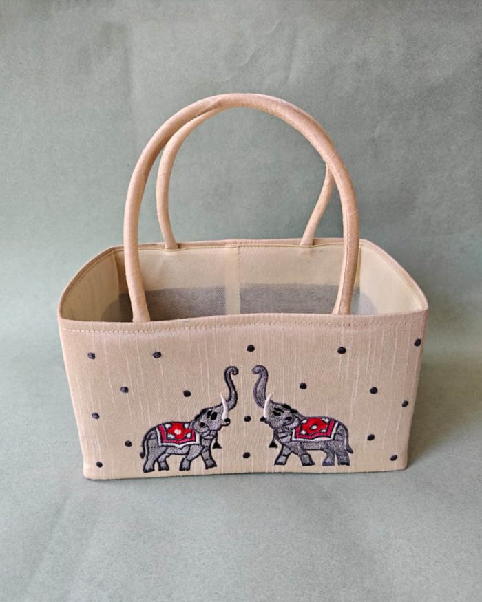 Elephant Embroidery Square Basket - Image 3