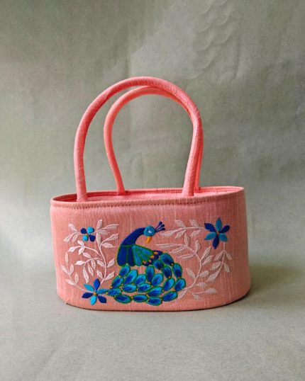 Peacock Embroidery Basket With Potli Attached