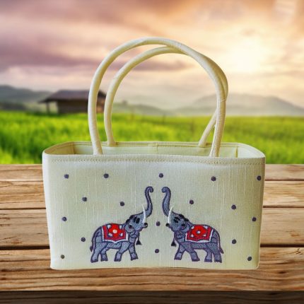 Elephant Embroidery Square Basket