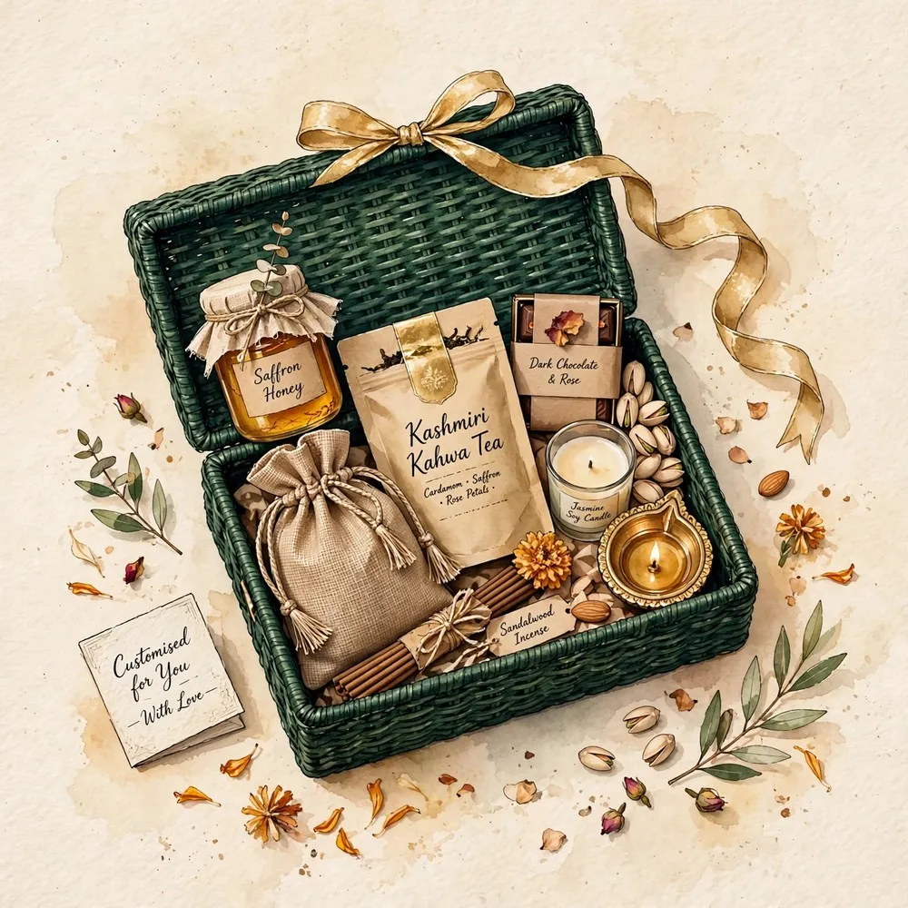 Handcrafted customised gift hamper by Kavyatva