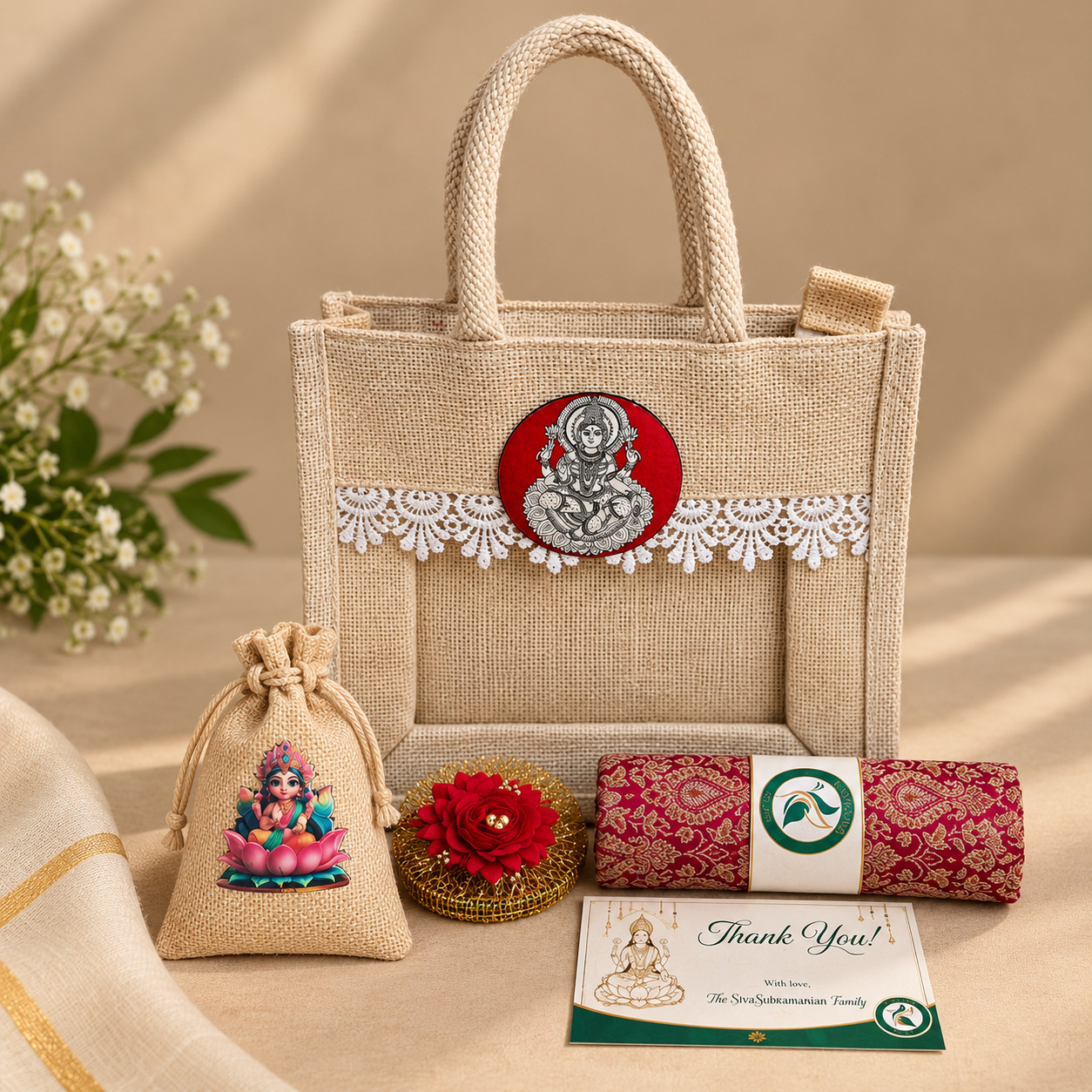 Jute bag used in an eco-friendly Diwali gift hamper