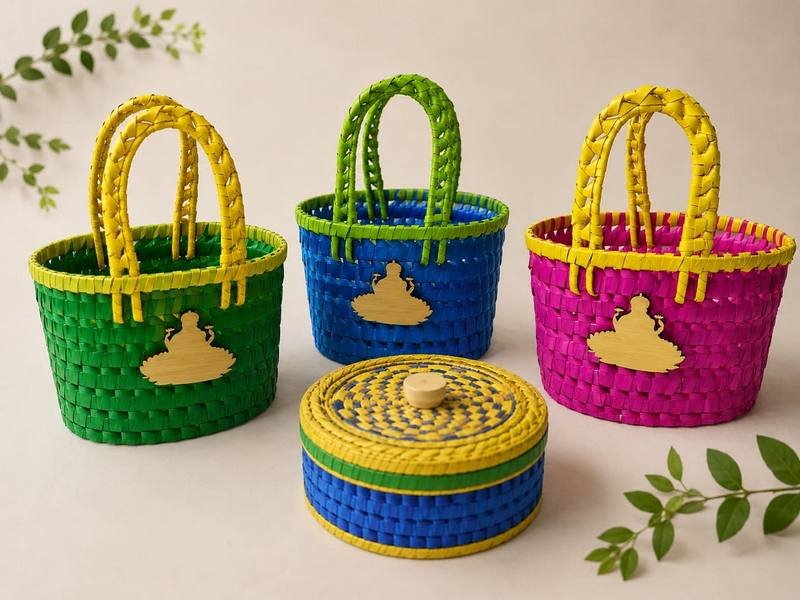 Palm leaf baskets and boxes