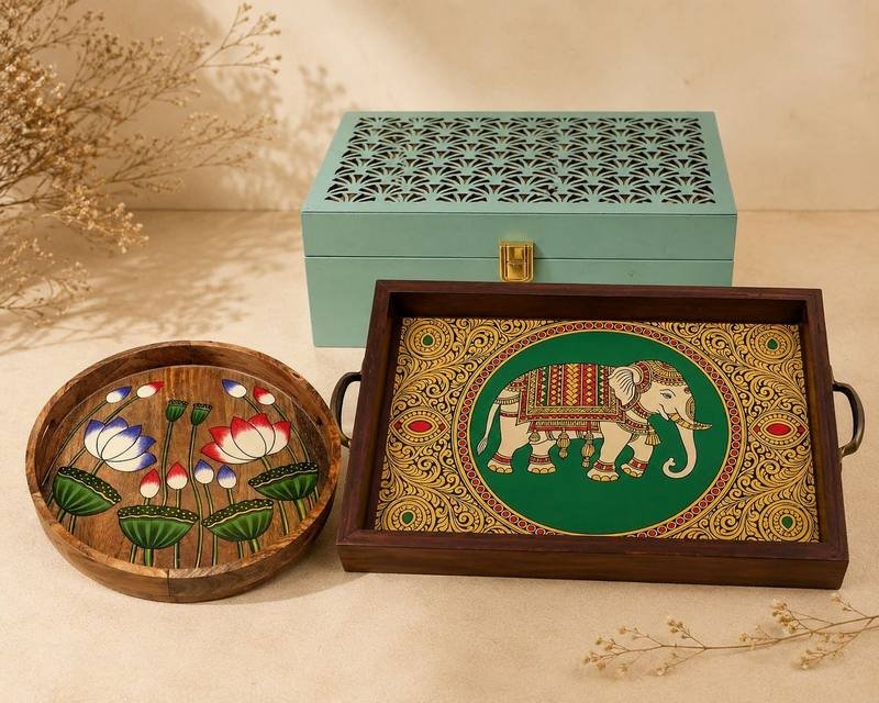 Wooden MDF boxes trays and decorative pieces